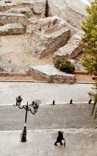 High angle view of people walking on street