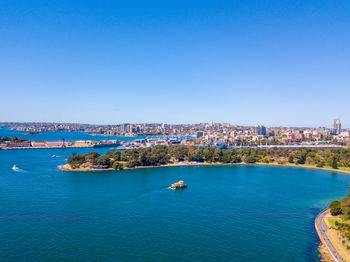 Beautiful panorama of the sydney harbour district with harbour bridge, botanical garden.