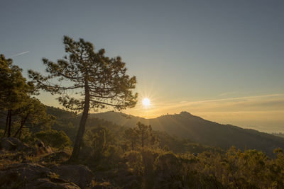 Scenic view of mountains against sky during sunset