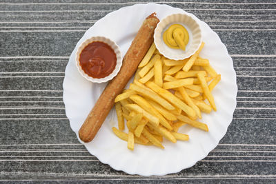 Directly above shot of food in plate on table