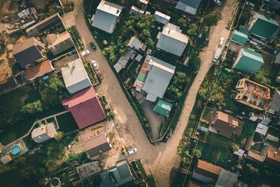 High angle view of buildings in city