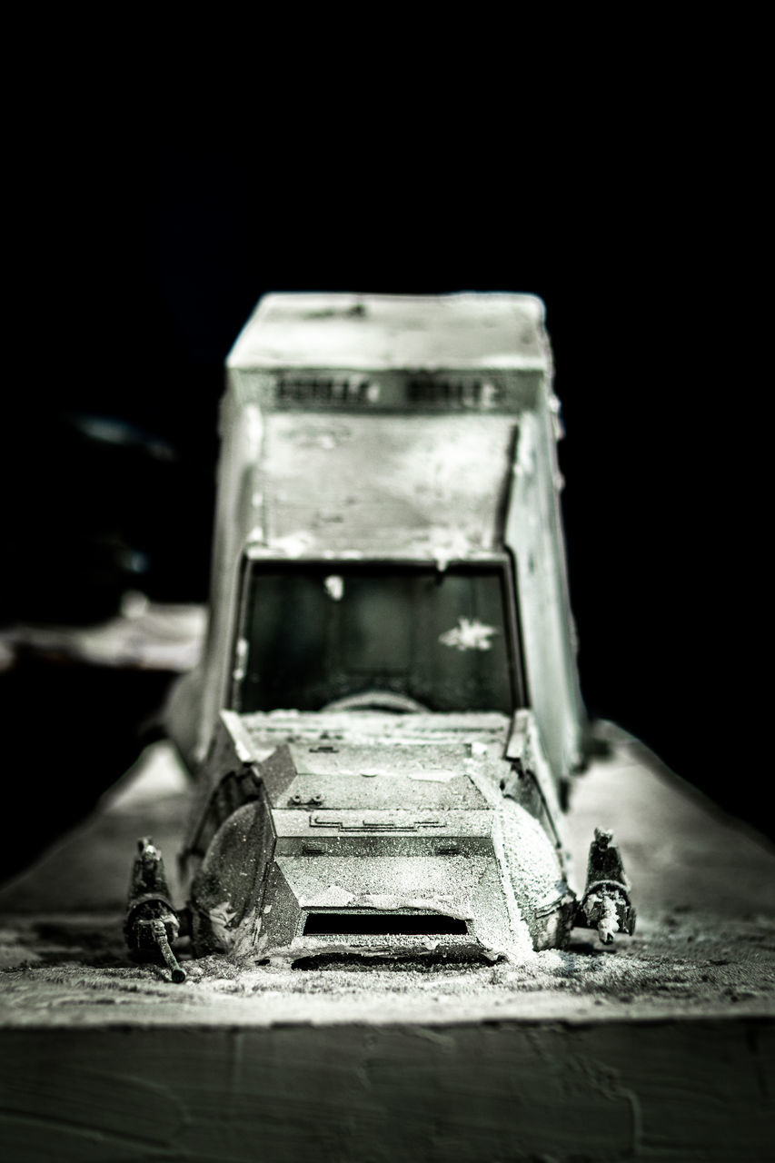 close-up, indoors, no people, still life, selective focus, black background, metal, bad condition, run-down, obsolete, abandoned, table, damaged, studio shot, nature, decline, old, deterioration, container, glass - material