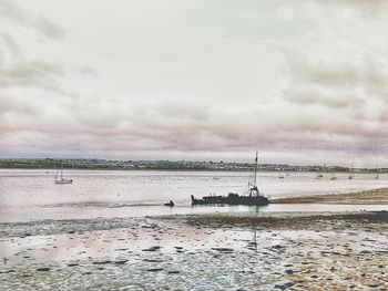 Boats moored on sea against sky