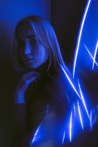 Neon portrait blue lines