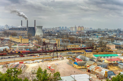 Thermal power plant. aerial view. high angle view of cityscape against sky