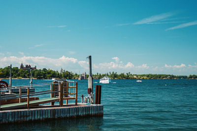 Scenic view of sea against blue sky