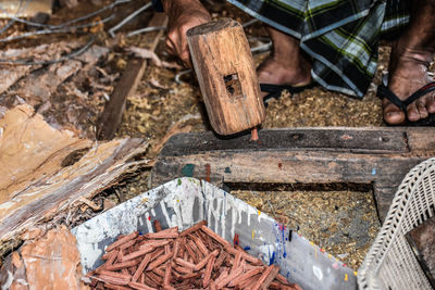 Low section of man working on field