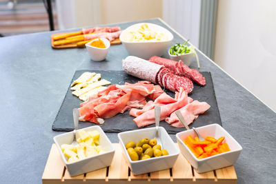 High angle view of food on table