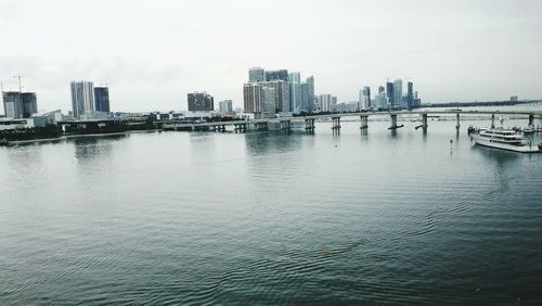 City by river against sky