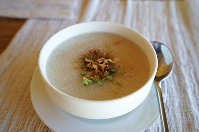 Close up bowl of porridge rice