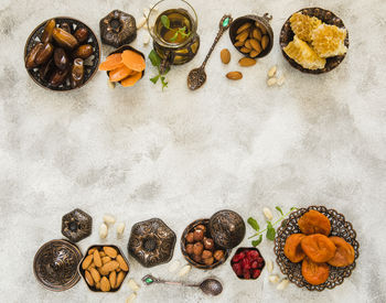 High angle view of fruits on table