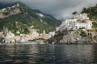 The village of amalfi overlooking the tyrrhenian sea on the amalfi coast, italy
