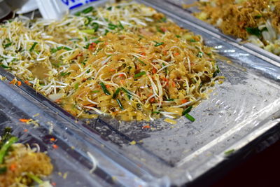 Close-up of meal served in tray