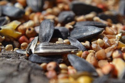 High angle view of pebbles on table