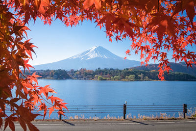 Scenic view of lake by trees against sky during autumn