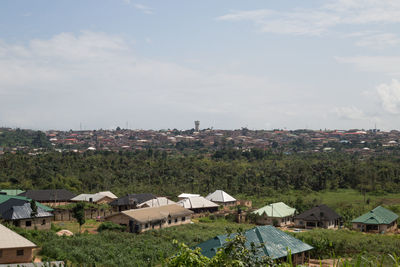 High angle view of townscape against sky