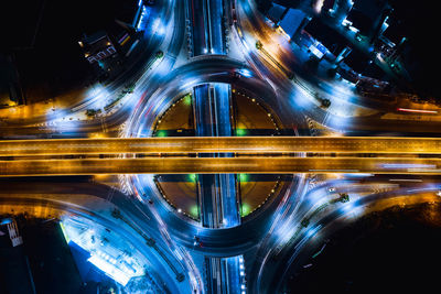 High angle view of illuminated street