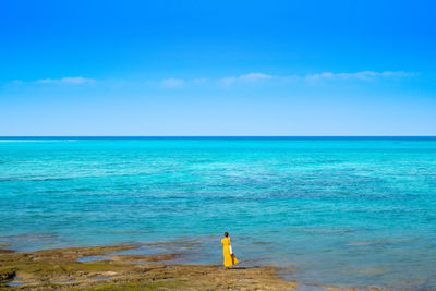 Rear view of sea against sky