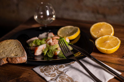 Close-up of fruits served on table