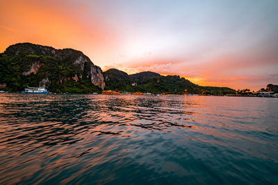 Scenic view of sea against sky during sunset