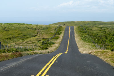 Road amidst green landscape against sky