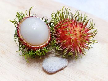 High angle view of fruits on table