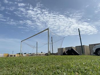 View of soccer field against sky