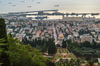 High angle view of buildings in city