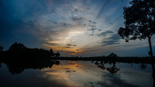 Scenic view of lake against sky during sunset