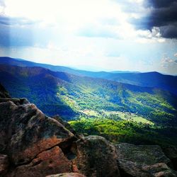 Scenic view of mountains against cloudy sky