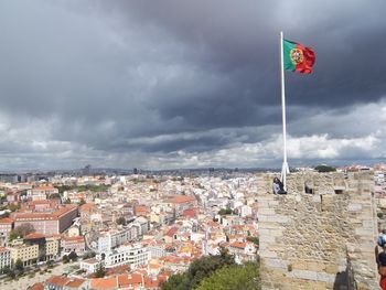 Buildings against cloudy sky