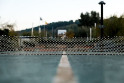 Table tennis table against sky