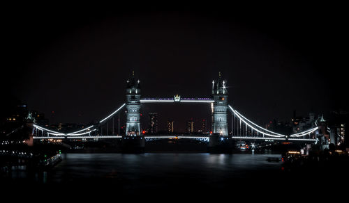 Illuminated suspension bridge at night