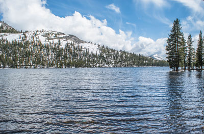 Scenic view of lake against sky during winter