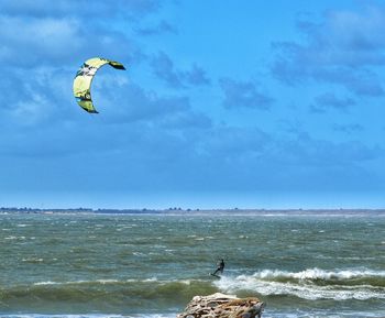 Kite surfing on sea