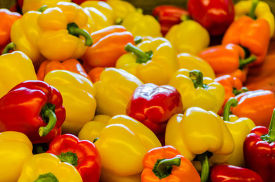 Full frame shot of bell peppers for sale at market