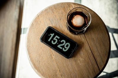High angle view of drink on table