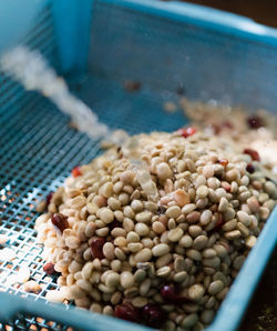 High angle view of eggs in container