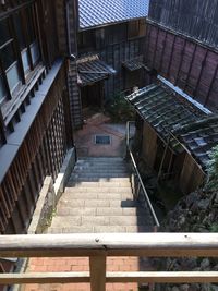 High angle view of staircase of old japanese building