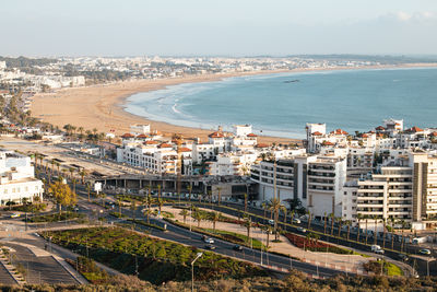 High angle view of buildings in city