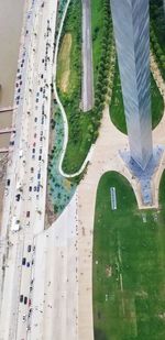 High angle view of road amidst plants