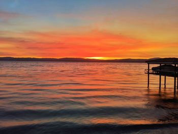 Scenic view of sea against orange sky