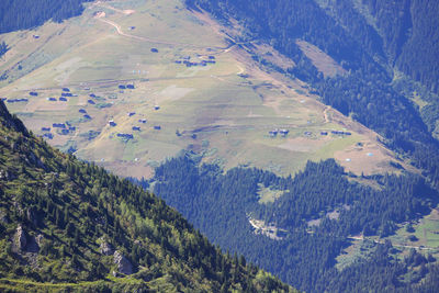 High angle view of land and mountains