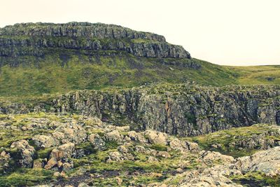 Scenic view of rocky mountains against sky