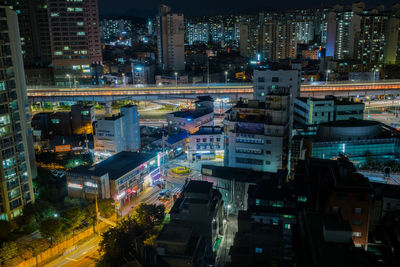 Illuminated cityscape at night