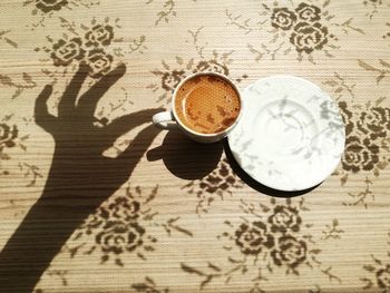 High angle view of coffee on table