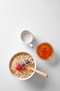 Directly above shot of breakfast served on table