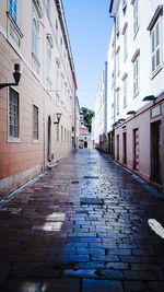 Empty alley amidst buildings in city