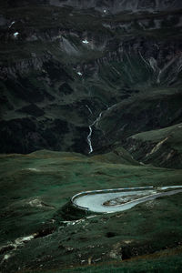 High angle view of water flowing through rocks