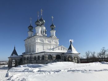 View of church against clear blue sky